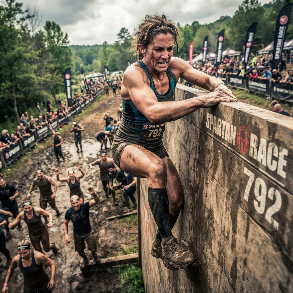 Athlete climbing an obstacle at the Spartan Beast race